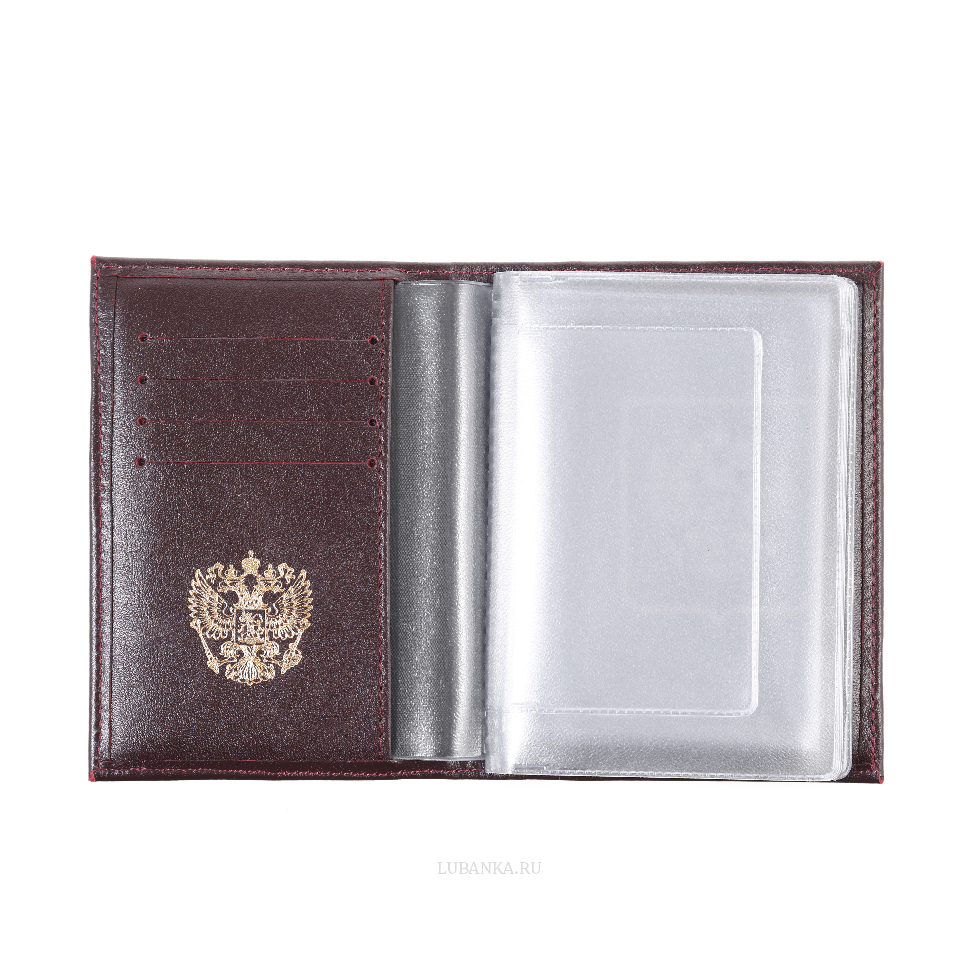 Обложка для автодокументов Россия с картхолдером бордовая